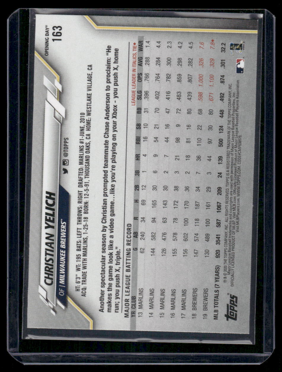 2020 Topps Opening Day Christian Yelich #T63 Baseball