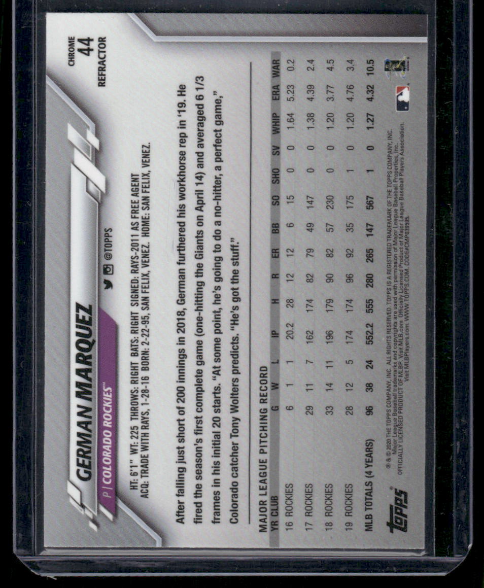 2020 Topps Chrome Refractor German Marquez #44 1/3 Baseball