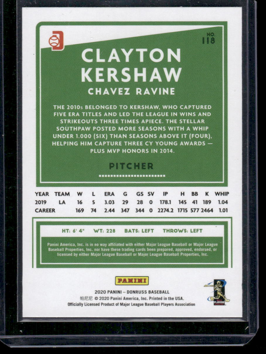 2020 Donruss Clayton Kershaw #118 Baseball