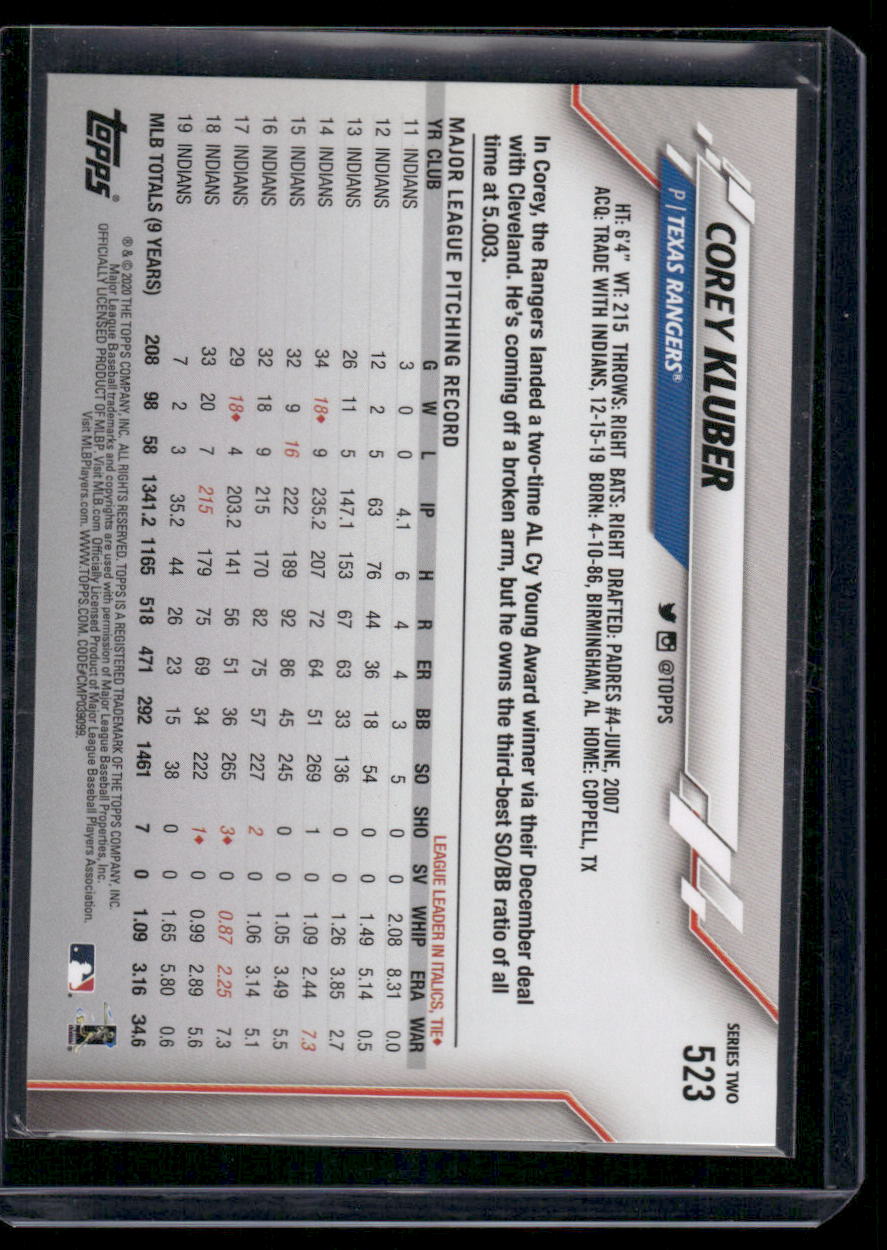 2020 Topps Corey Kluber #523 Baseball