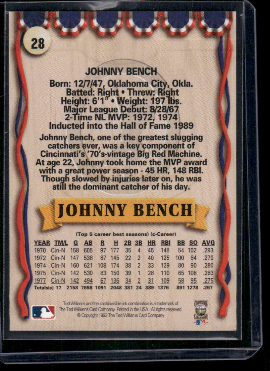 1970 Ted Williams Johnny Bench #28 Baseball