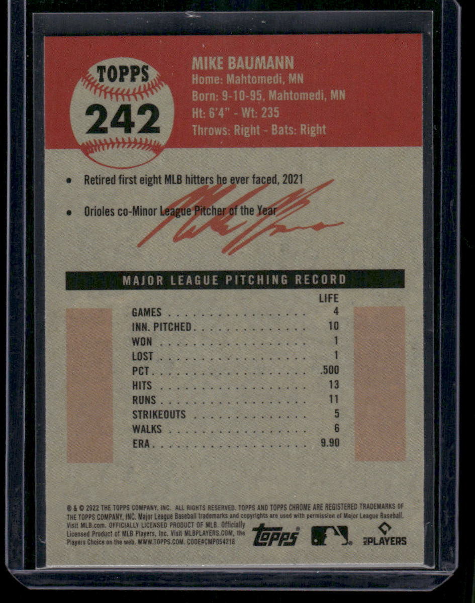 2022 Topps Chrome Mike Baumann #242 Refractor RC Baseball