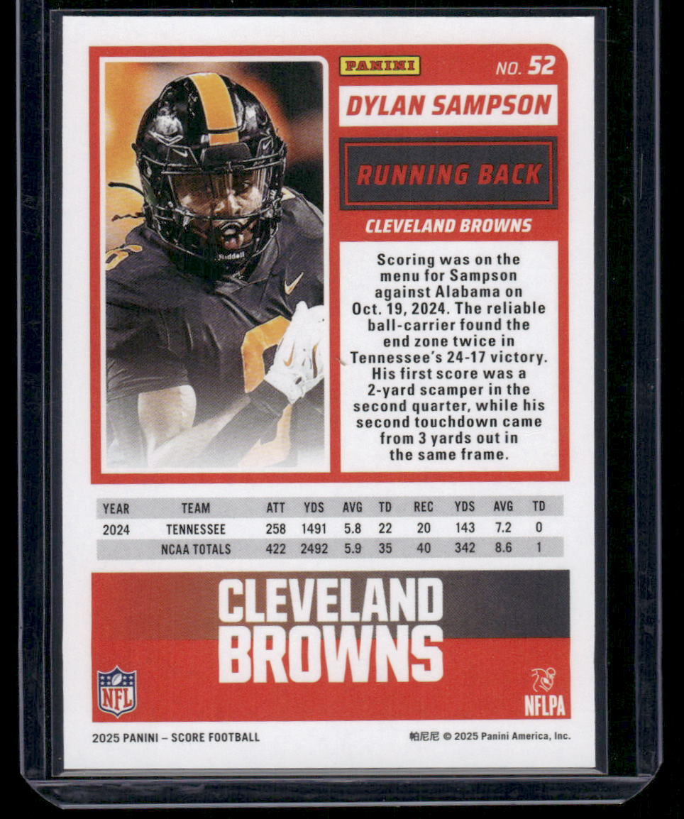 2025 Panini Score Rookie Dylan Sampson #52 RC Football