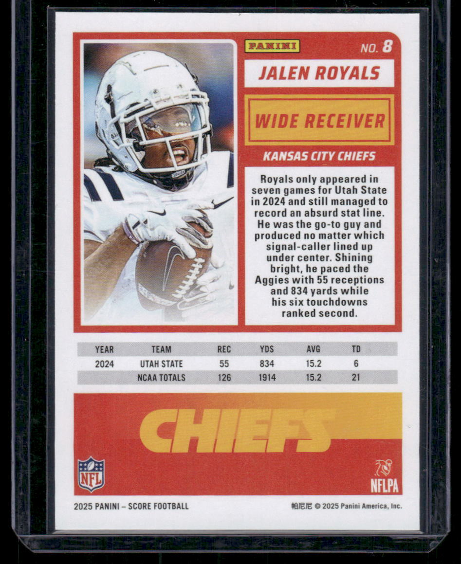 2025 Panini Score Rookie Jalen Royals #8 RC Football