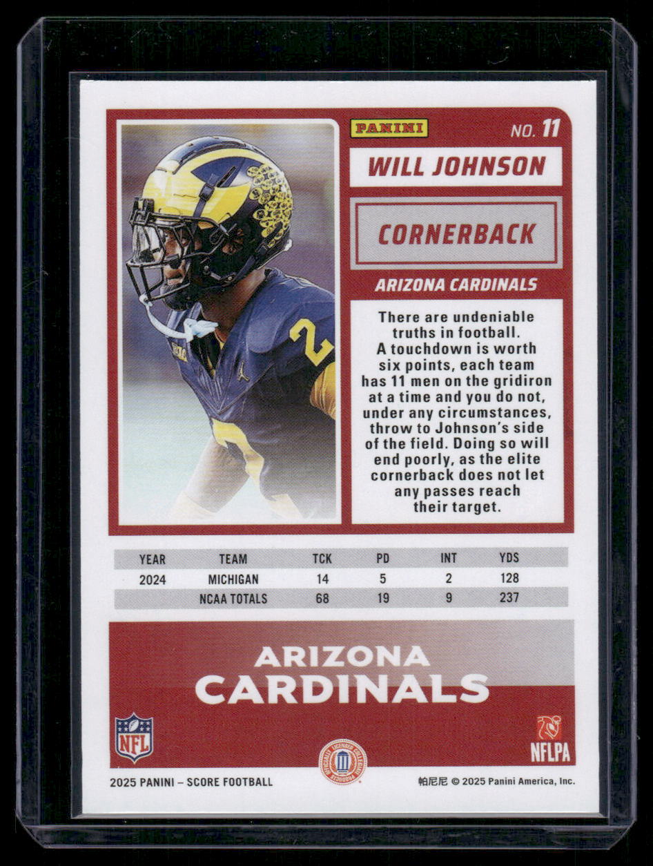 2025 Panini Score Will Johnson #11 RC Football