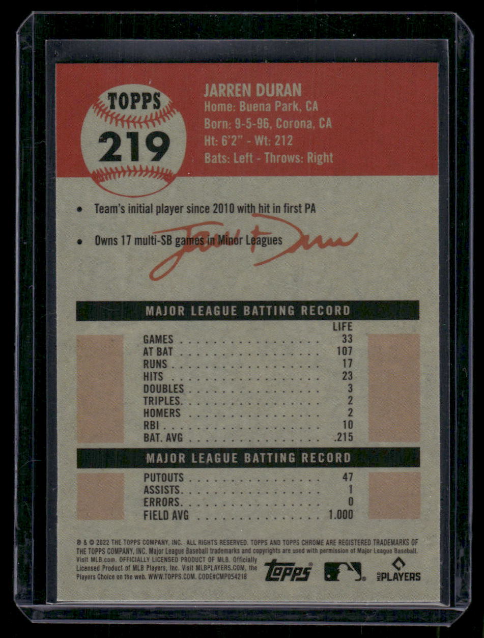 2022 Topps Chrome Jarren Duran #219 RC Baseball