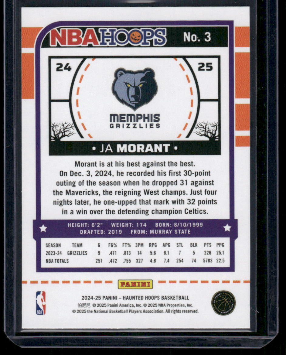 2024-25 Panini NBA Hoops Haunted Hoops Ja Morant #No. 3 Basketball