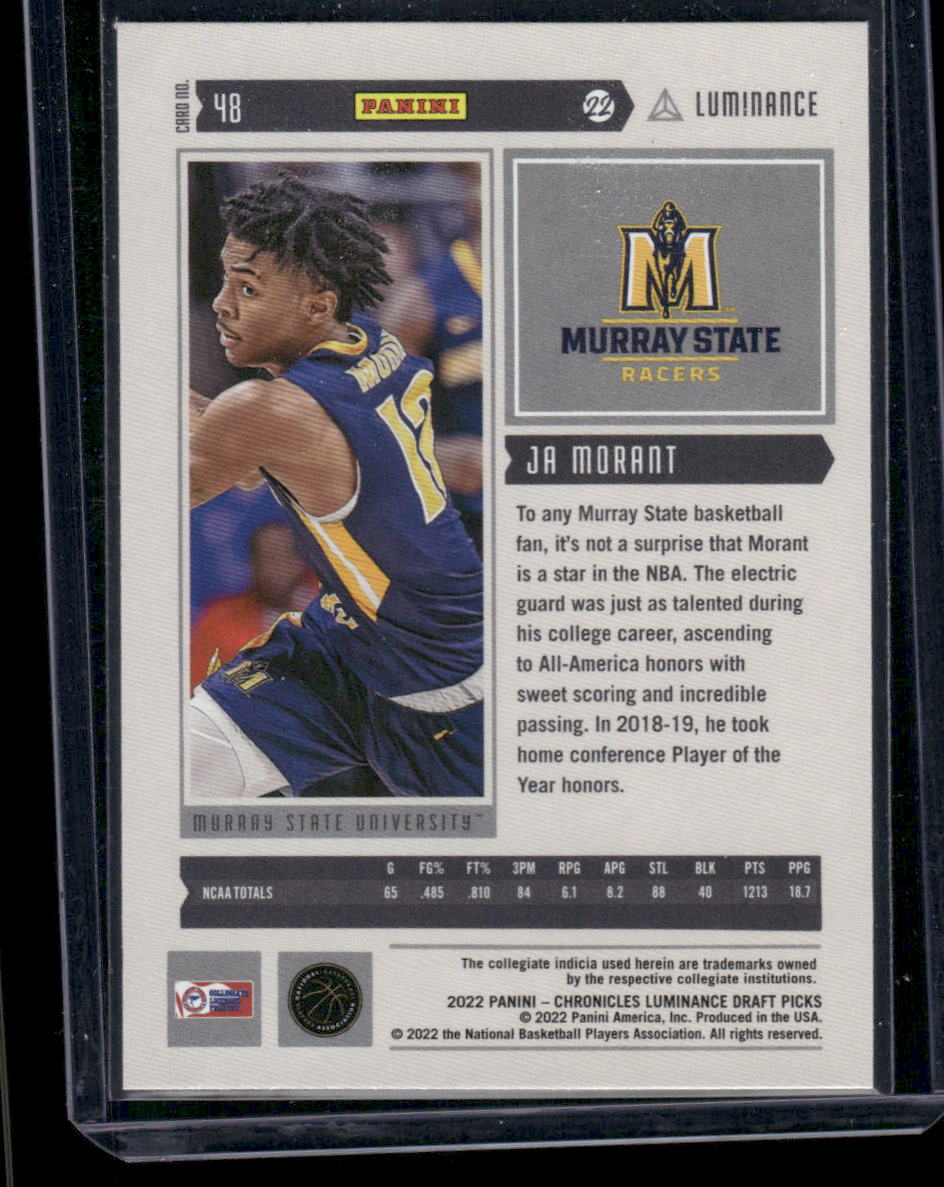 2022 Panini Chronicles Luminance Draft Picks Ja Morant #48 Basketball