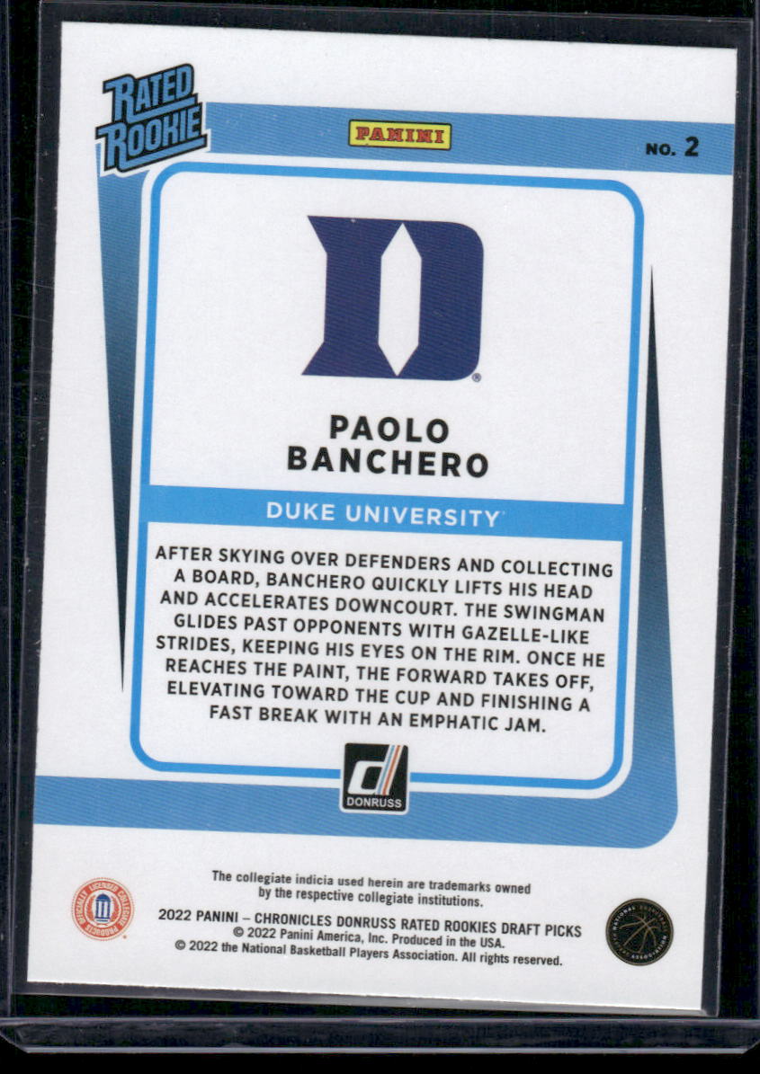 2022 Panini Chronicles Donruss Rated Rookies Draft Picks Paolo Banchero #2