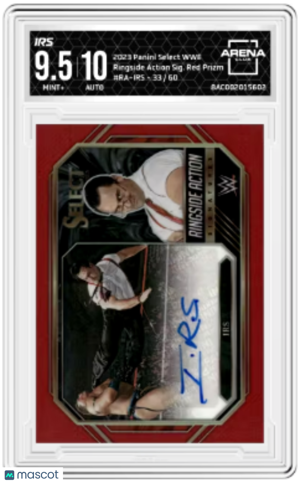 2023 Panini Select WWE IRS Ringside Auction Sig Auto Red Prizm 33/60 AC 9.5