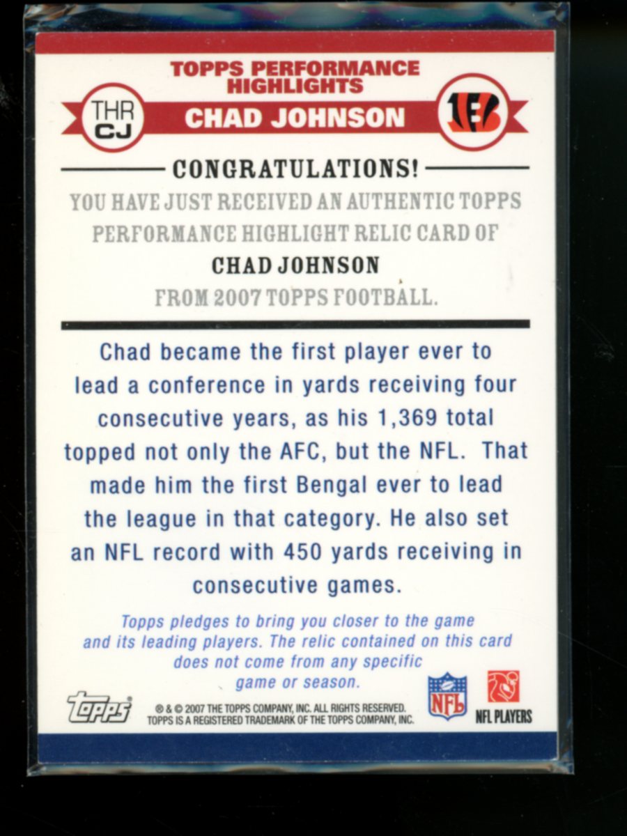 2007 Topps Performance Highlights Chad Johnson #THR-CJ Game-Worn Jersey Football