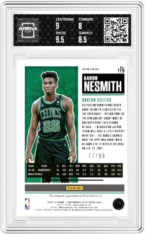 2020-21 Panini Contenders Optic Aaron Nesmith #119 Rookie Ticket Blue RC 77/99