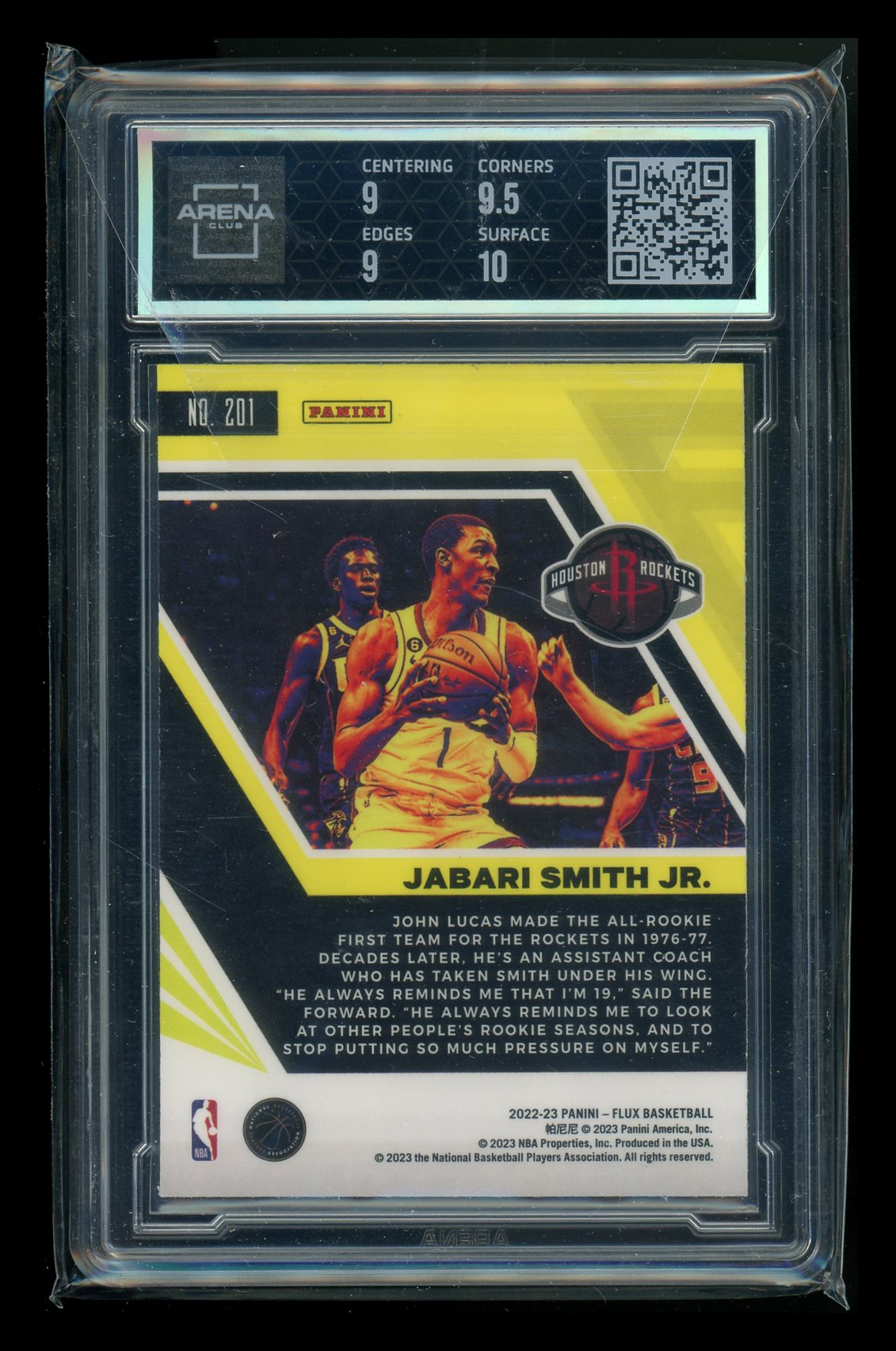 2022-23 Panini Flux Jabari Smith Jr. #201 RC Basketball Arena Club 9.5