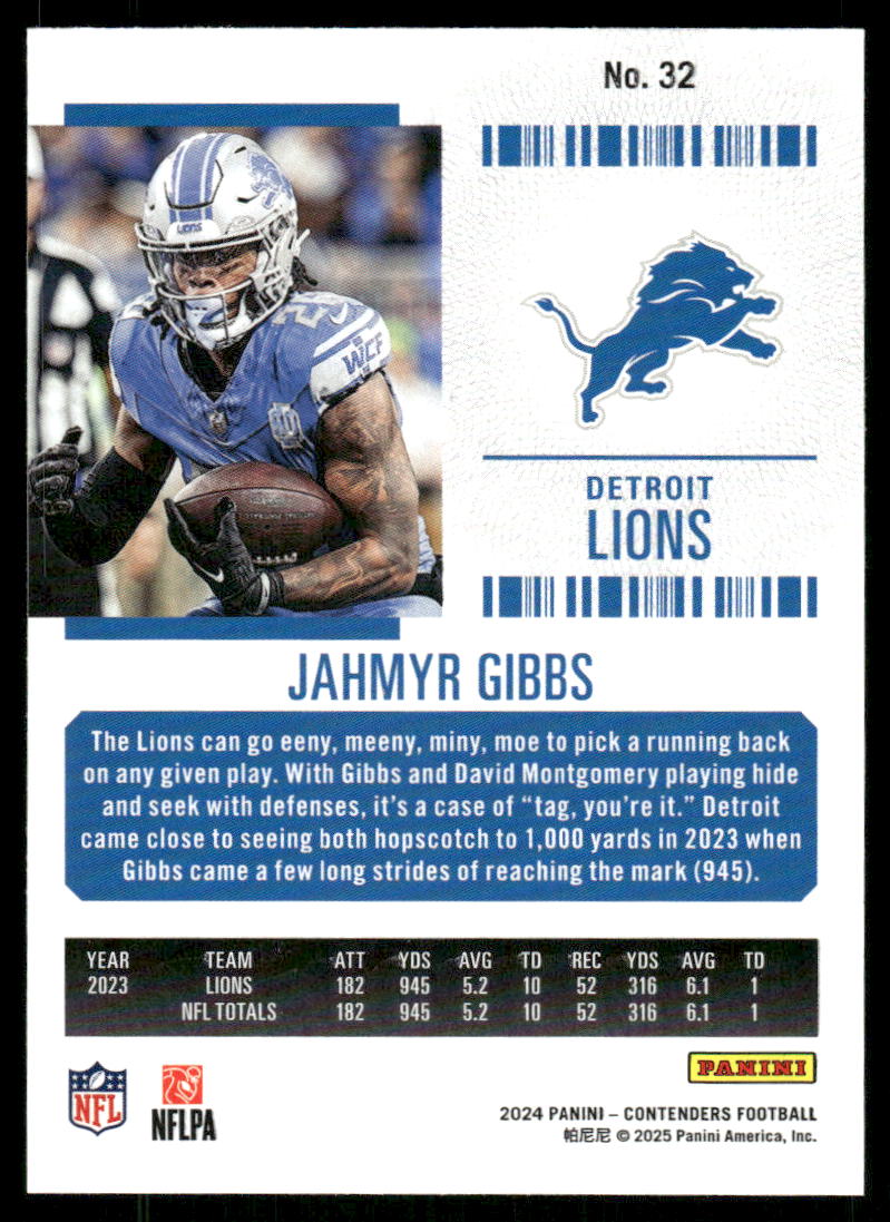 2025 Panini Contenders Football Jahmyr Gibbs #32 Football