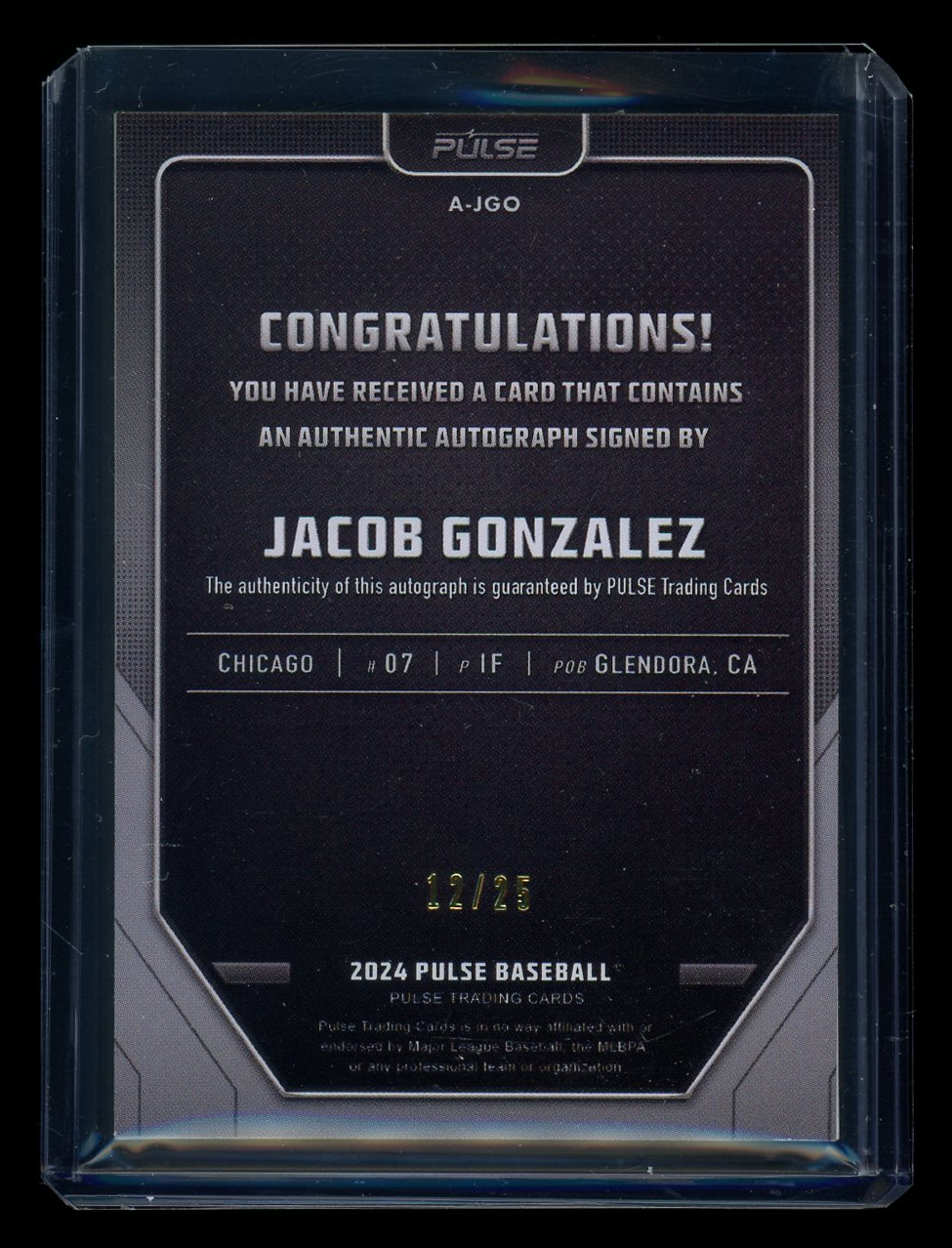 2024 Pulse Baseball Jacob Gonzalez #A-JGO Auto 12/25 Baseball