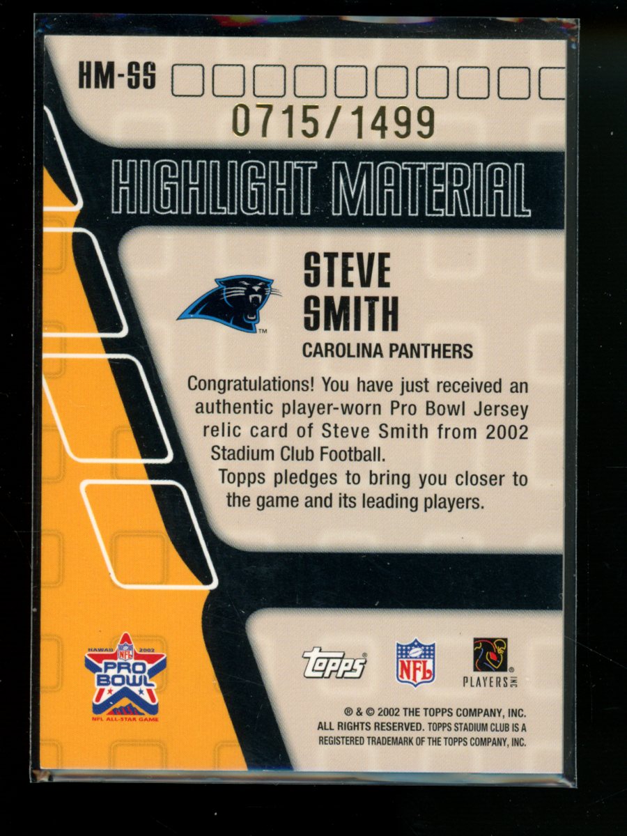 2002 Topps Stadium Club Highlight Material Steve Smith Pro Bowl Relic 0715/1499