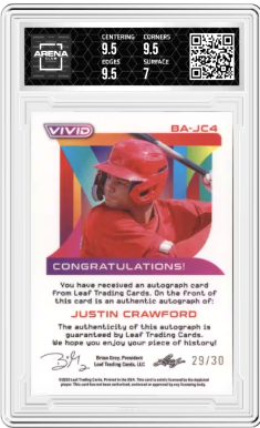 2022 Leaf Vivid Justin Crawford #BA-JC4 Auto Navy Blue 29/30 Arena Club 7.5