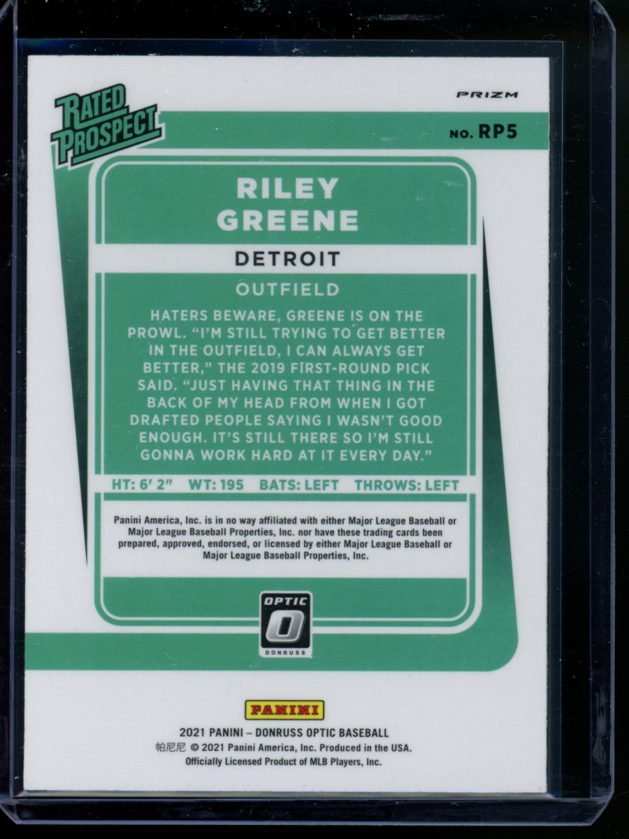 2021 Panini Donruss Optic Riley Greene #RP5 Rated Prospect Baseball