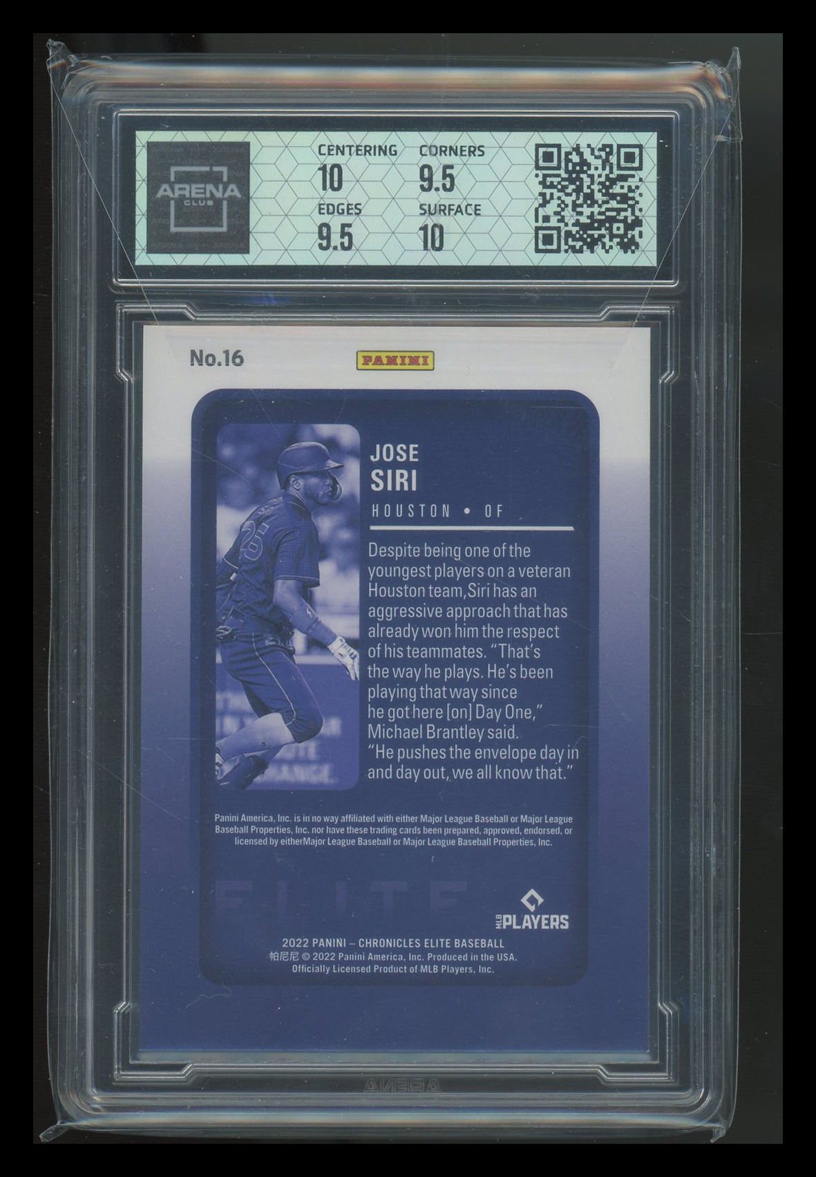 2022 Panini Chronicles Elite Purple Jose Siri #16 RC 12/49 Arena Club 10