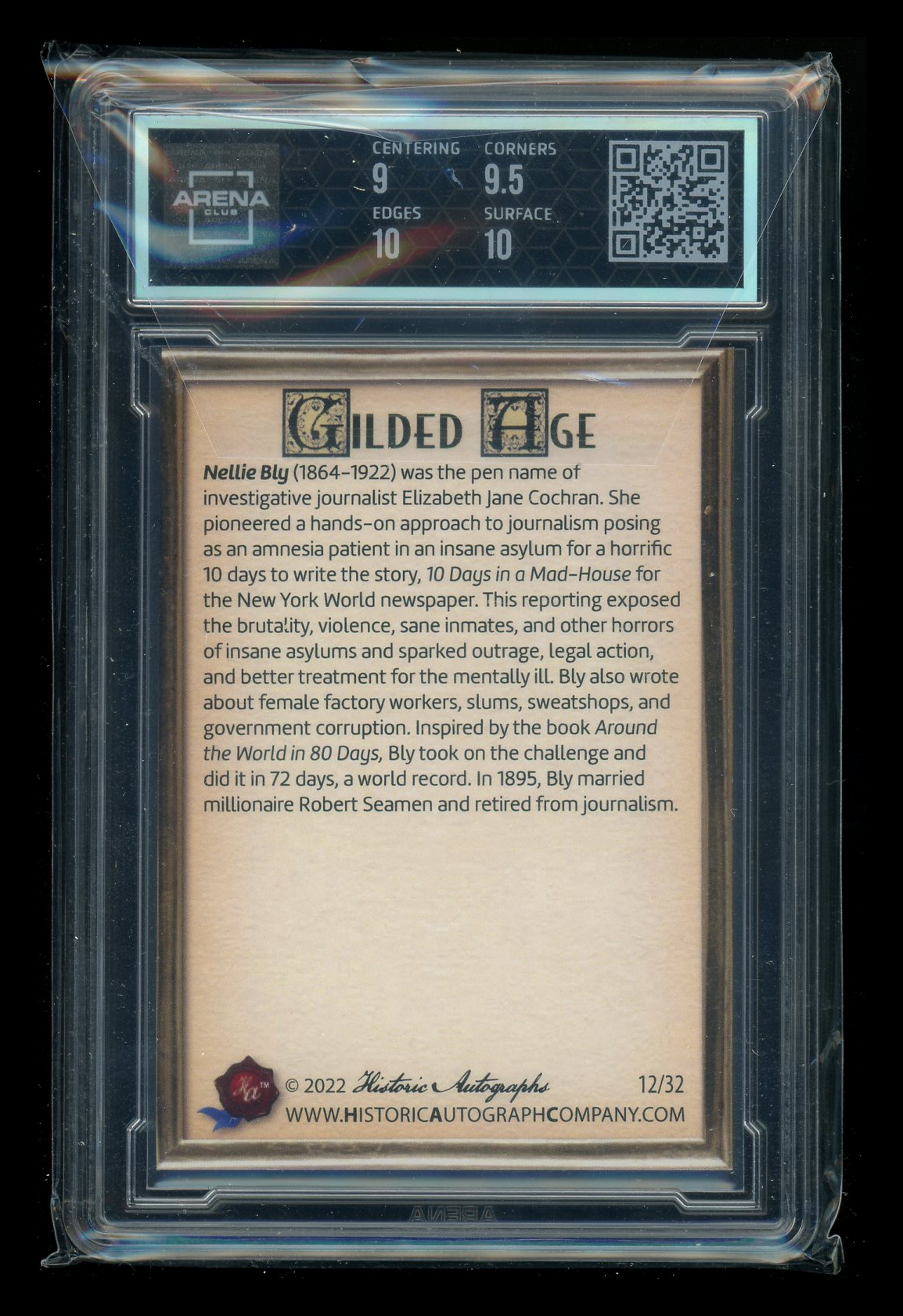 2023 Historic Autographs Gilded Age Emerald Nellie Bly 12/32 #167 Arena Club 9.5