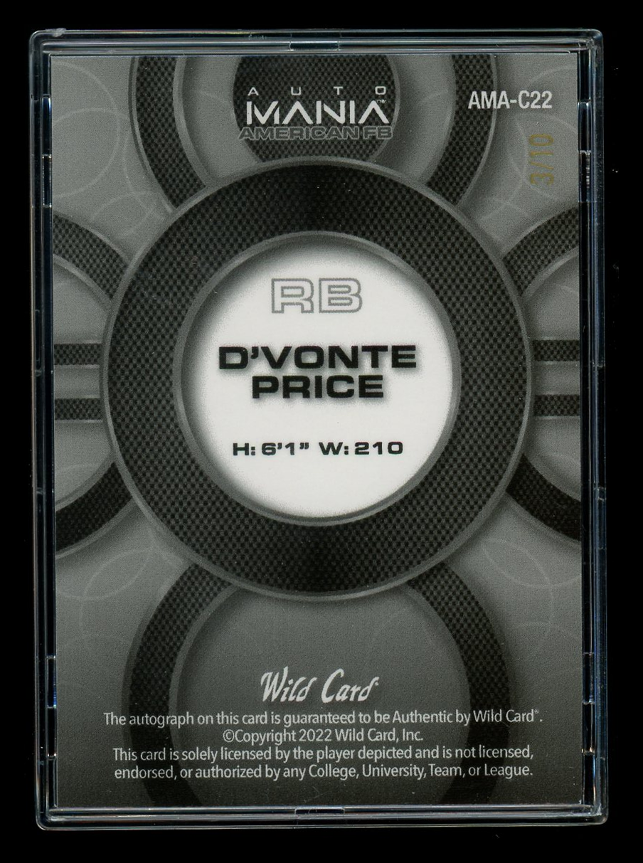 2022 Wild Card Mania American FB D'Vonte Price #AMA-C22 3/10 Football