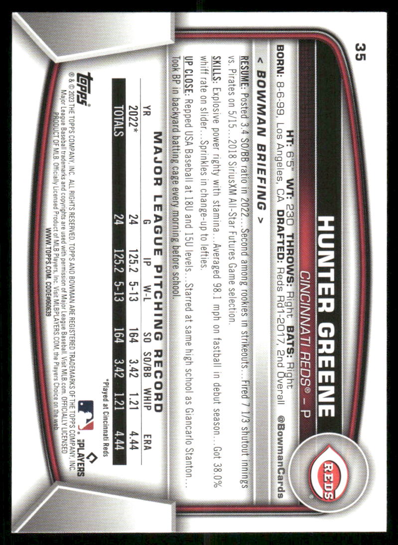 2023 Bowman Hunter Greene #35 Baseball