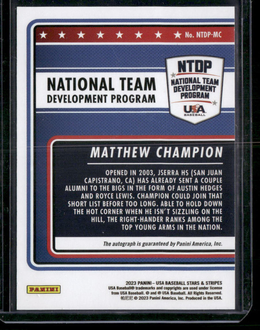 2023 Panini USA Baseball Stars & Stripes Matthew Champion #NTDP-MC Auto