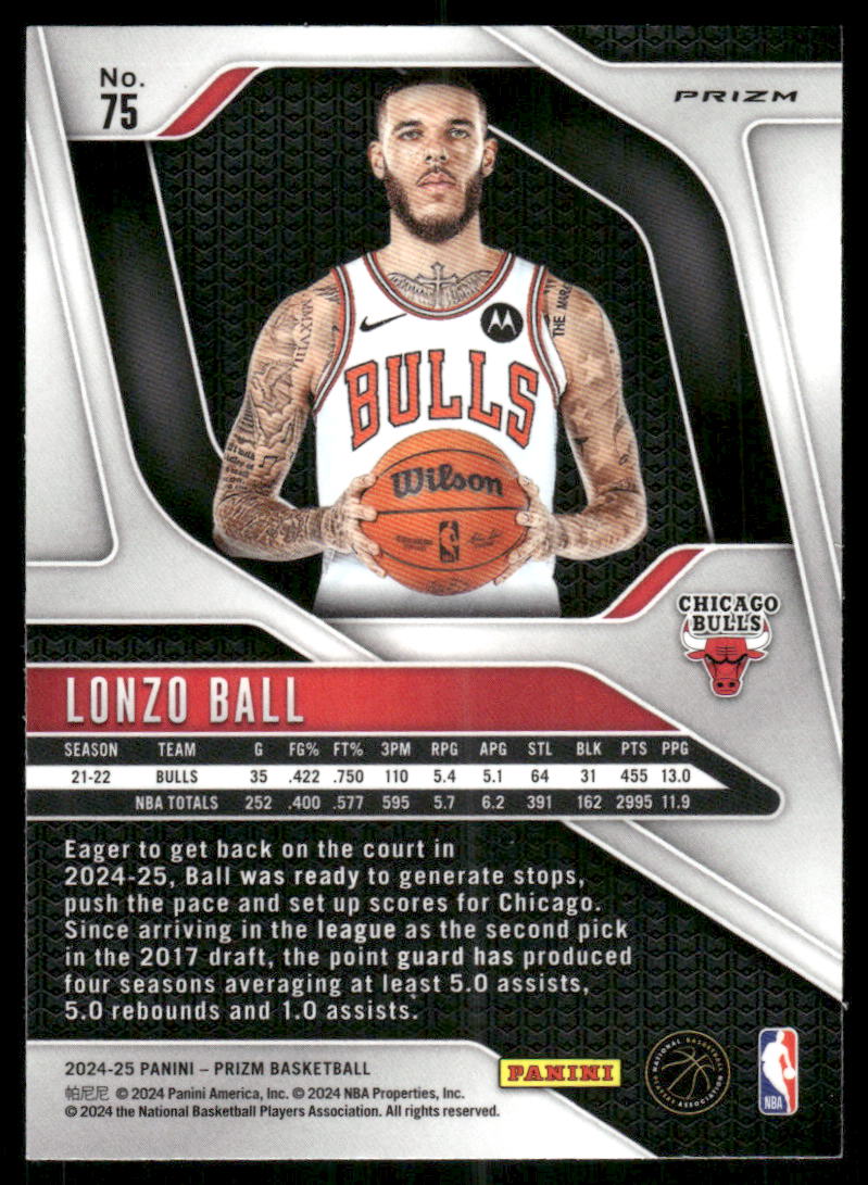 2024 Panini Prizm Lonzo Ball #75 Red White Blue Basketball