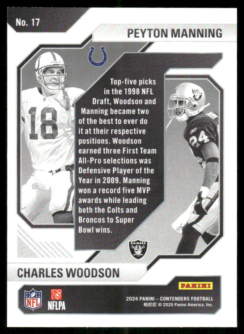 2025 Panini Contenders Historic Draft Class Peyton Manning Woodson #17 Red