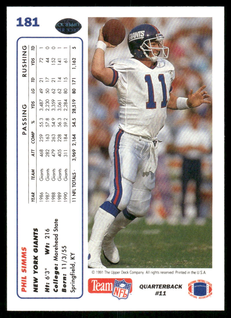 1991 Upper Deck Phil Simms #181 Football