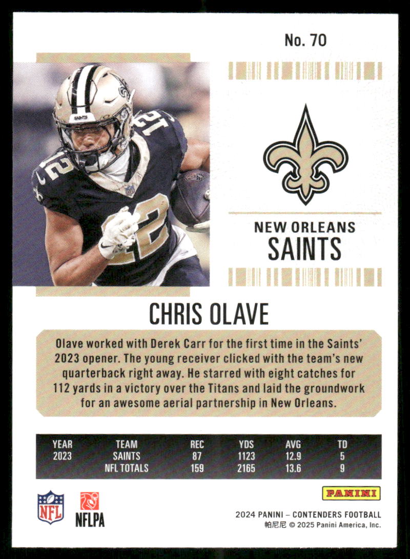2025 Panini Contenders Football Chris Olave #70 Gold Football