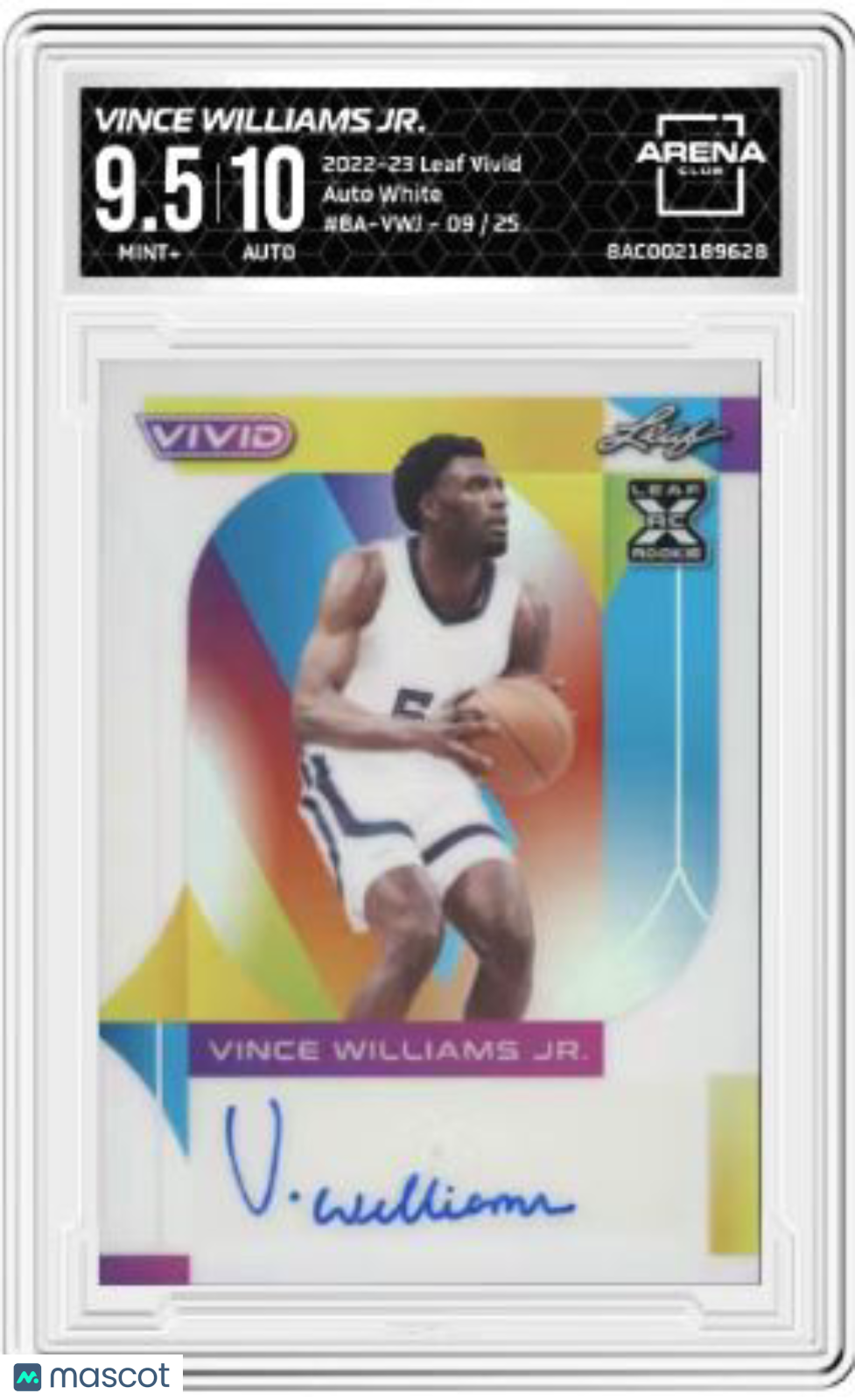 2022-23 Leaf Vivid Vince Williams Jr. #BA-VWJ Auto White 9/25 Arena Club 9.5