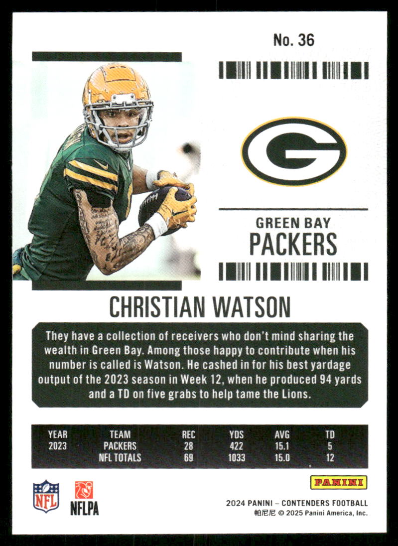 2024 Panini Contenders Football Christian Watson #36 Football