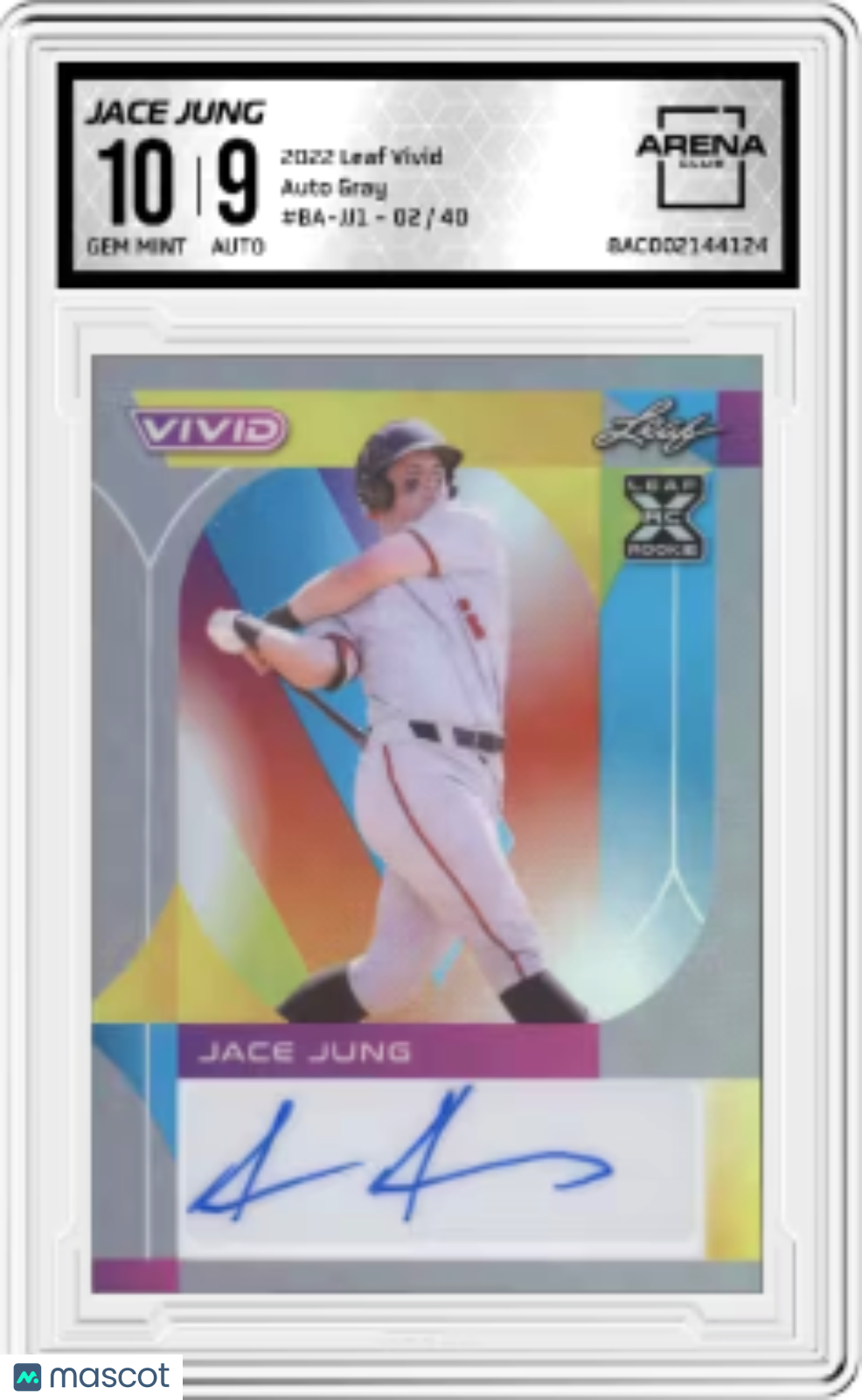 2022 Leaf Vivid Jace Jung #BA-JJ1 Auto Grey 2/40 Baseball AC 10/9