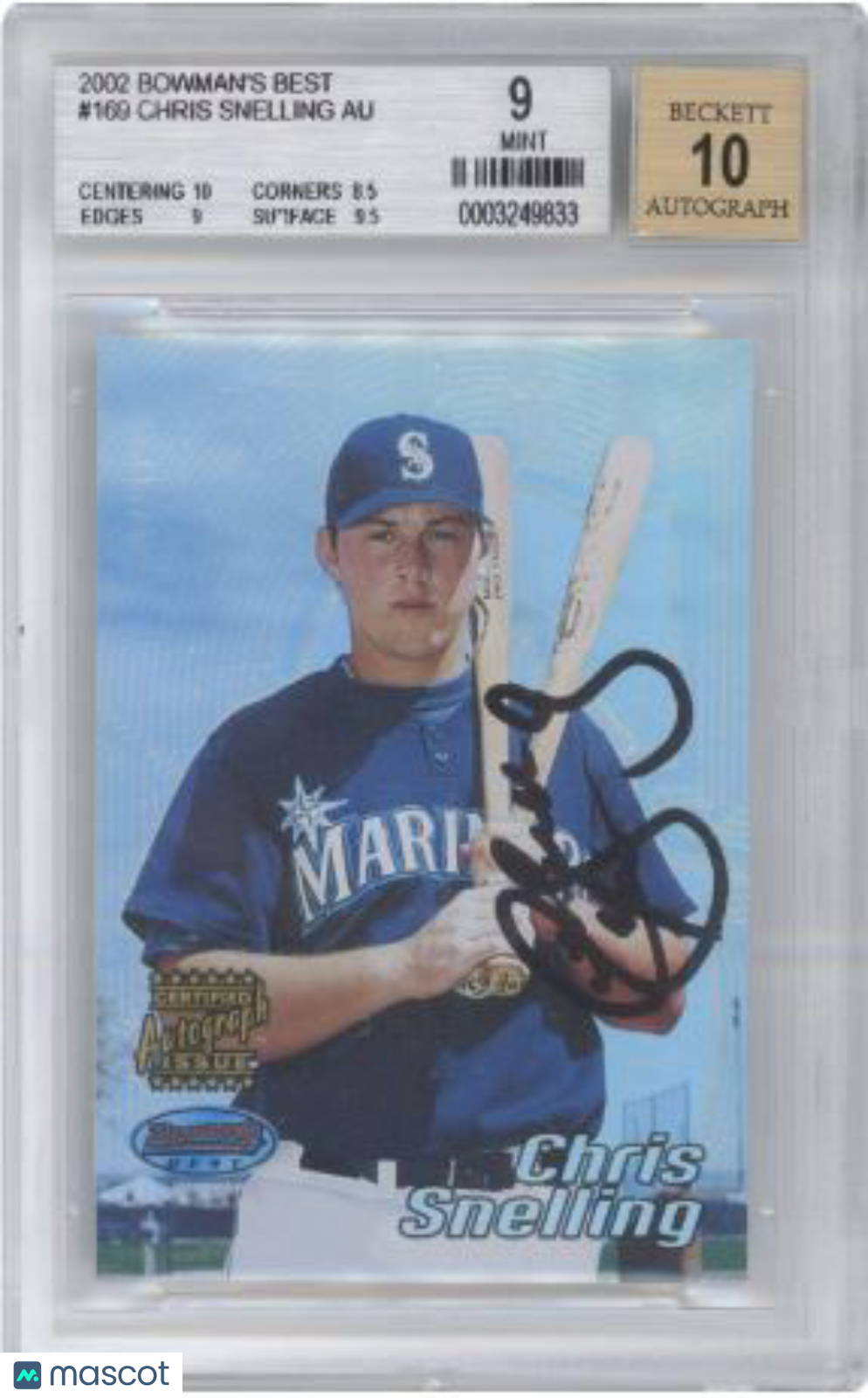 2002 Bowman's Best Chris Snelling AU A #169 Baseball Auto BGS 9/10