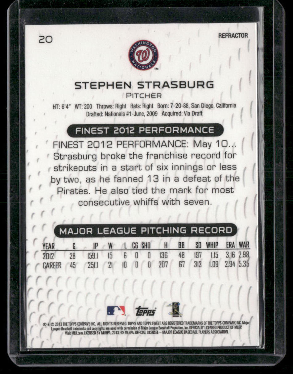 2013 Topps Stephen Strasburg #20 Refractor Baseball