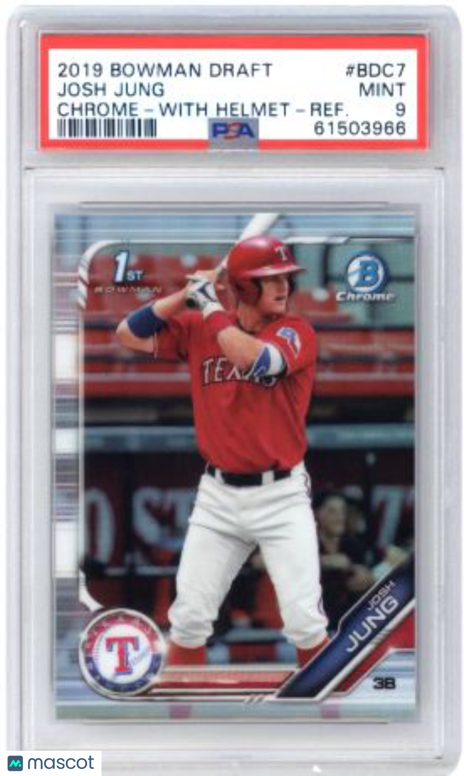 2019 Bowman Draft Josh Jung #BDC7 Chrome With Helmet Refractor Baseball PSA 9