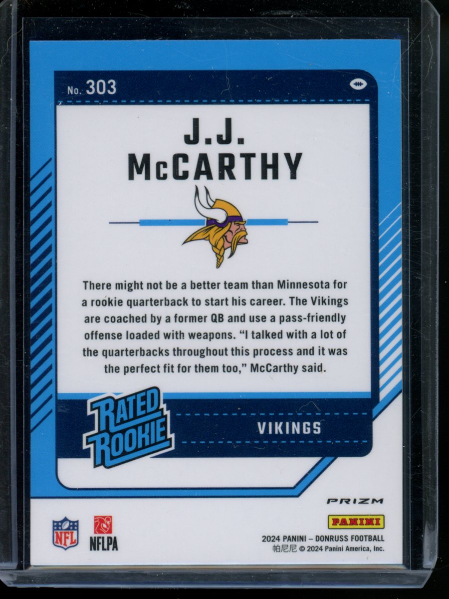 2024 Donruss J.J. McCarthy #303 Preview Pink Rated Rookie Football