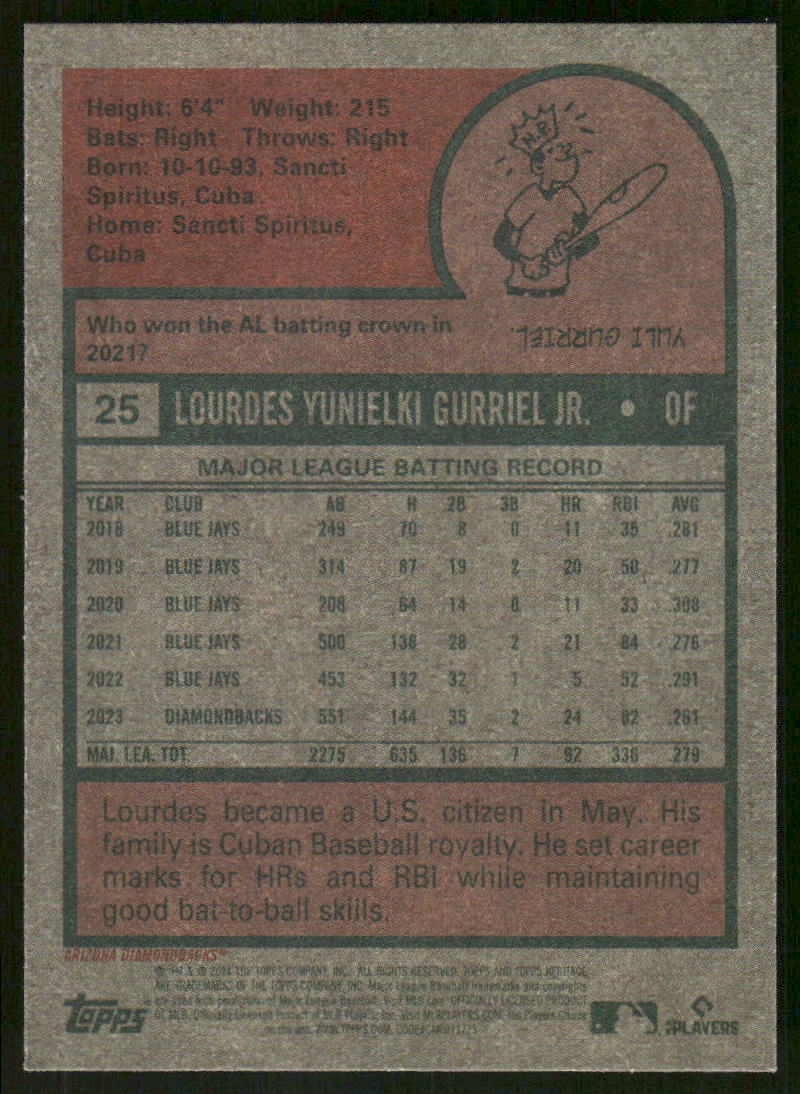 2024 Topps Heritage Lourdes Gurriel Jr. #25 Baseball
