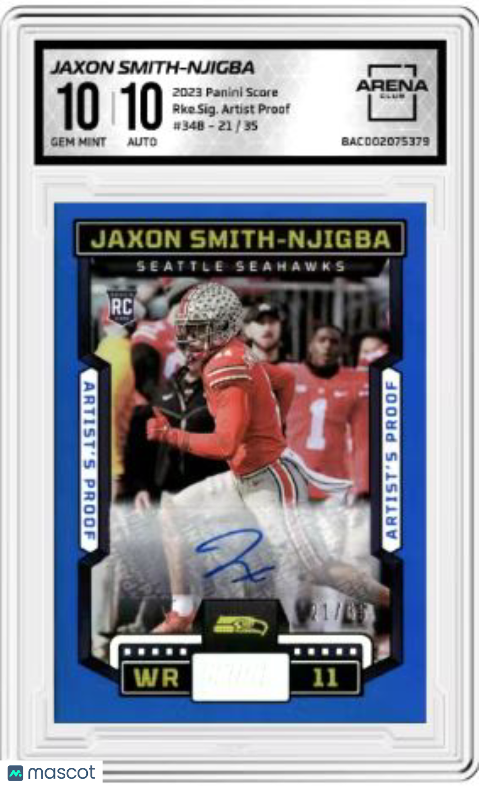 2023 Score Jaxon Smith-Njigba #348 Rke. Sig. Artist Proof 21/35 RC Auto AC 10