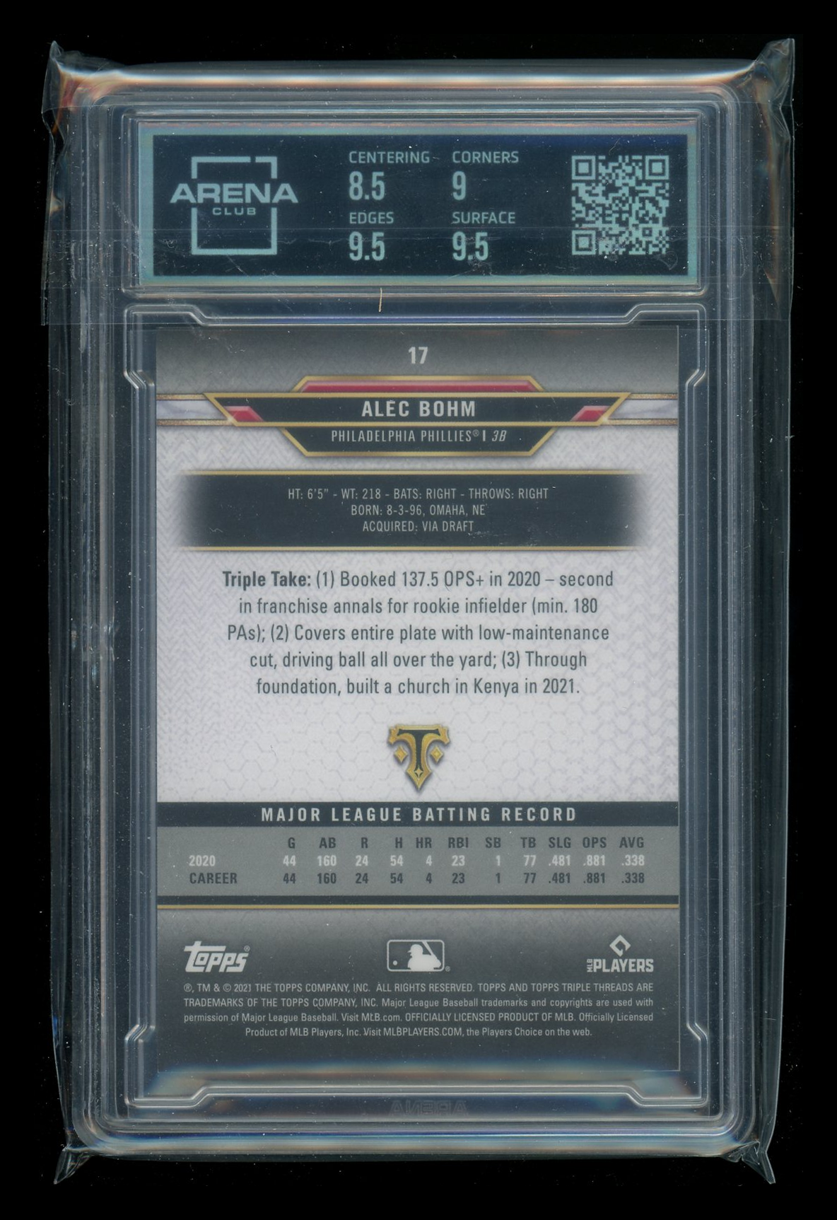 2021 Topps Triple Threads Emerald Alec Bohm #17 RC 068/259 Baseball Arena Club 9