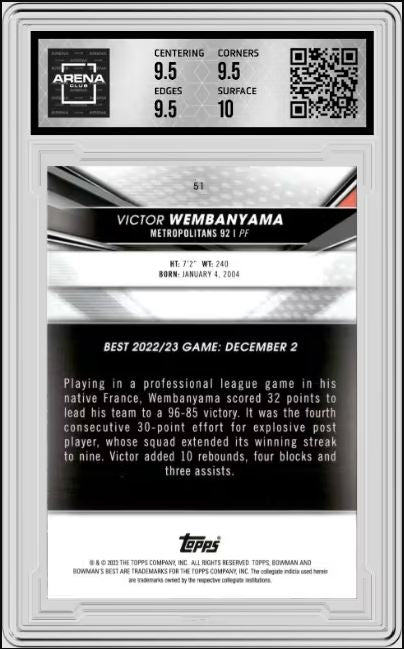 2022-23 Bowman University Best Victor Wemanyama #51 Basketball AC 10