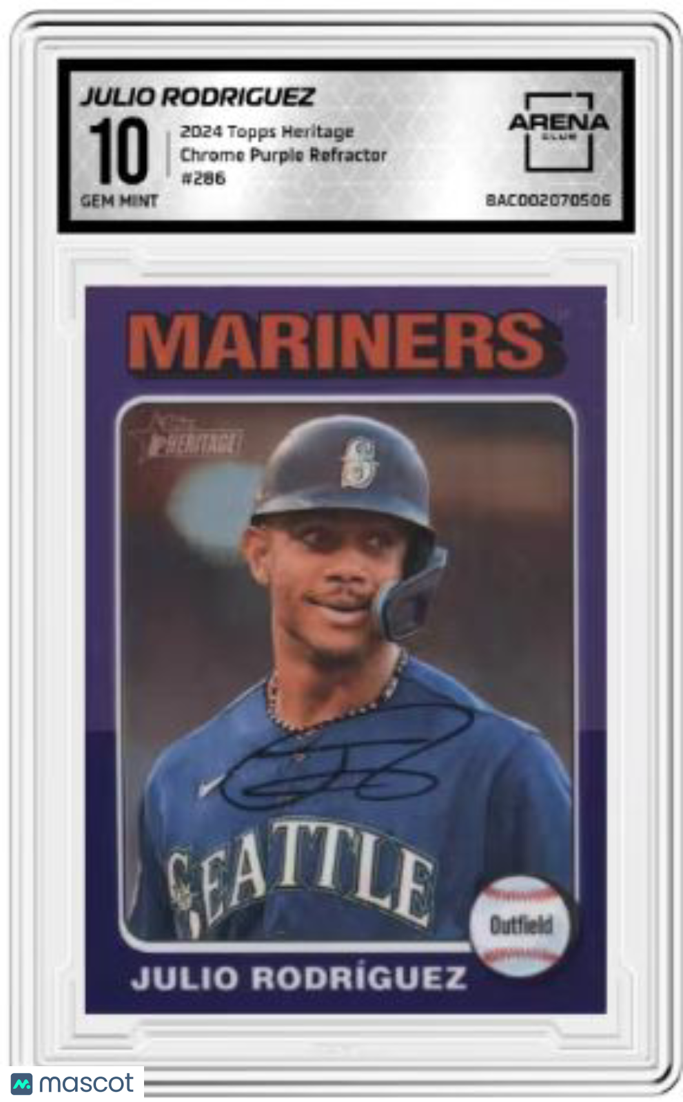 2024 Topps Heritage Chrome Purple Refractor Julio Rodriguez #286 Arena Club 10