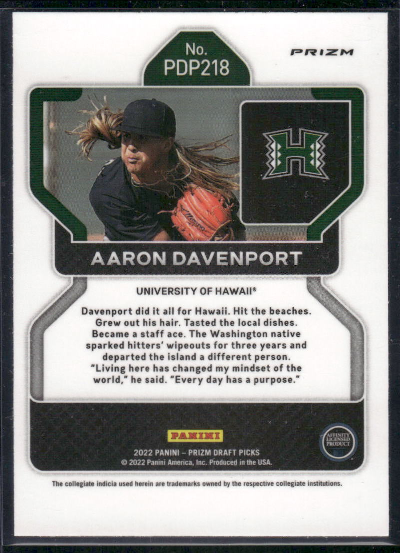 2022 Panini Prizm Draft Picks Aaron Davenport #PDP218 Purple Baseball