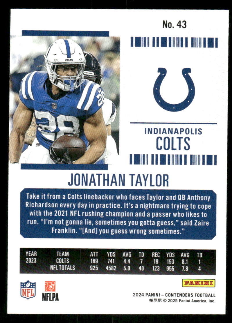 2024 Panini Contenders Football Jonathan Taylor #43 Football
