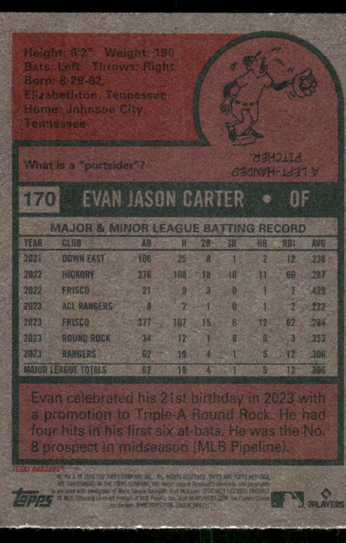 2024 Topps Heritage Evan Carter #170 RC Baseball