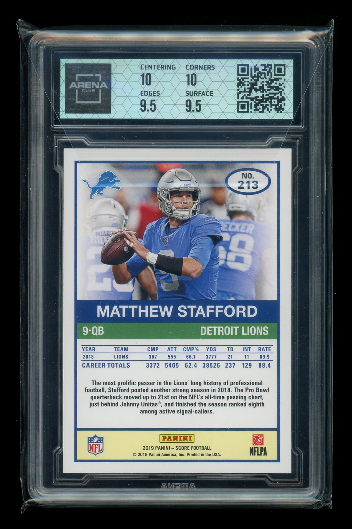 2019 Panini Score Matthew Stafford #213 Football Arena Club 10