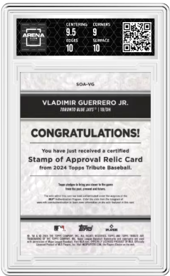 2024 Topps Tribute Vladimir Guerrero Jr. Stamp of Approval Blue 145/150 AC 9.5