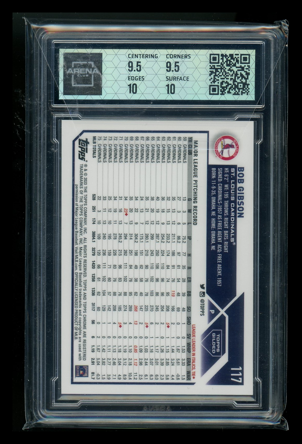 2023 Topps Gilded Collection Mini-Diamond Gold Etch Bob Gibson #117 44/50 AC 10