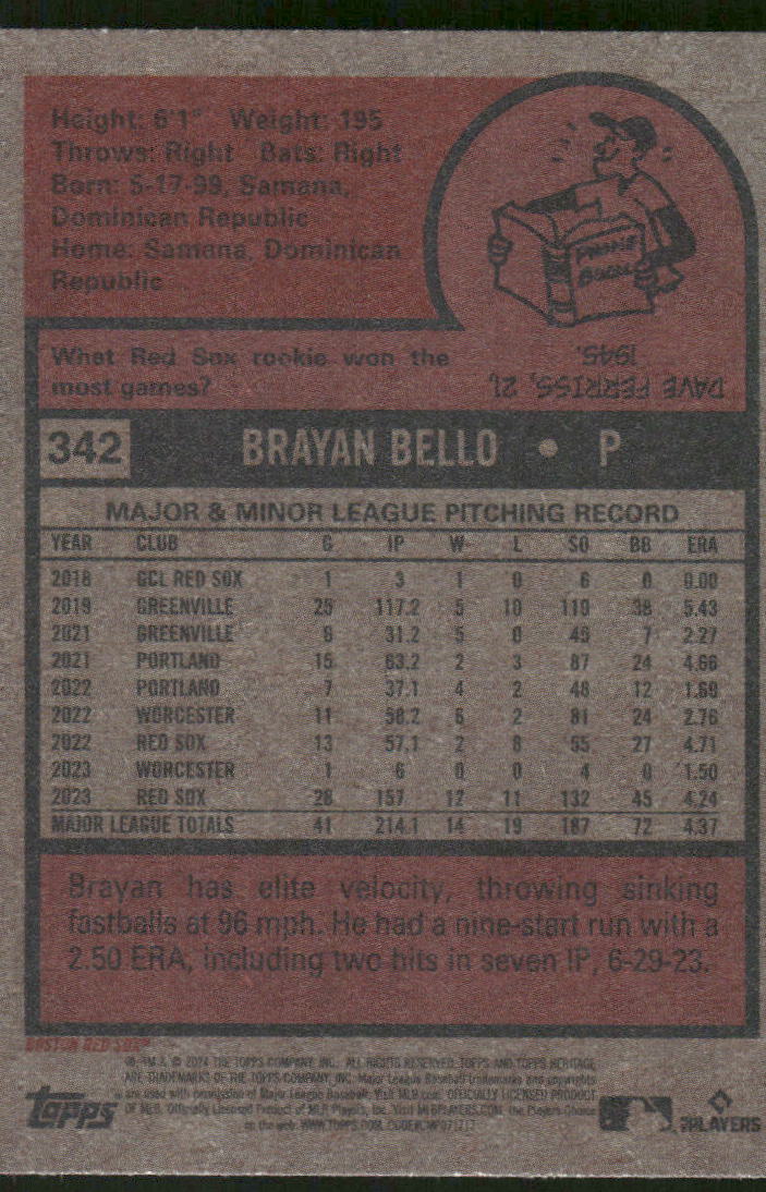 2024 Topps Heritage Brayan Bello #342 Baseball